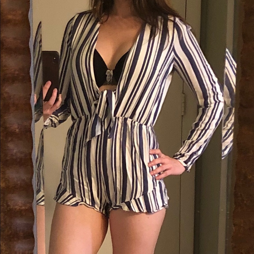 Tobi Long Sleeve Romper/Cover Up - Nautical/Stripe